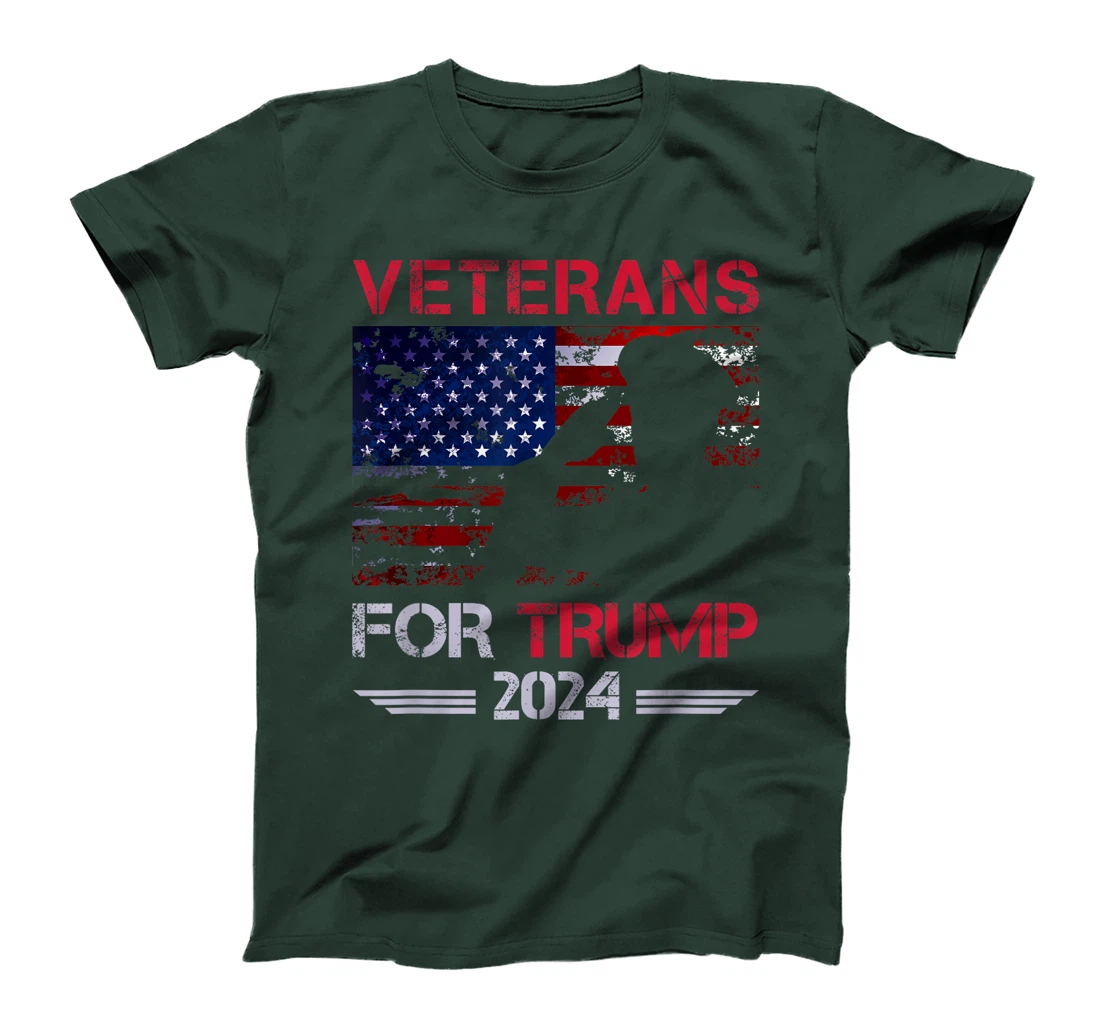 Veterans For Trump 2024 American Flag Distressed T-Shirt