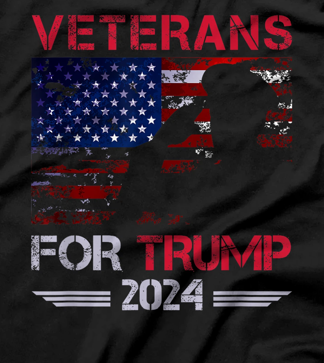 Veterans For Trump 2024 American Flag Distressed T-Shirt