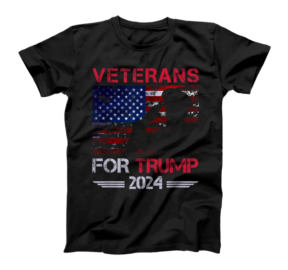 Veterans For Trump 2024 American Flag Distressed T-Shirt