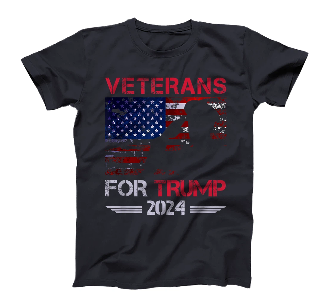 Veterans For Trump 2024 American Flag Distressed T-Shirt