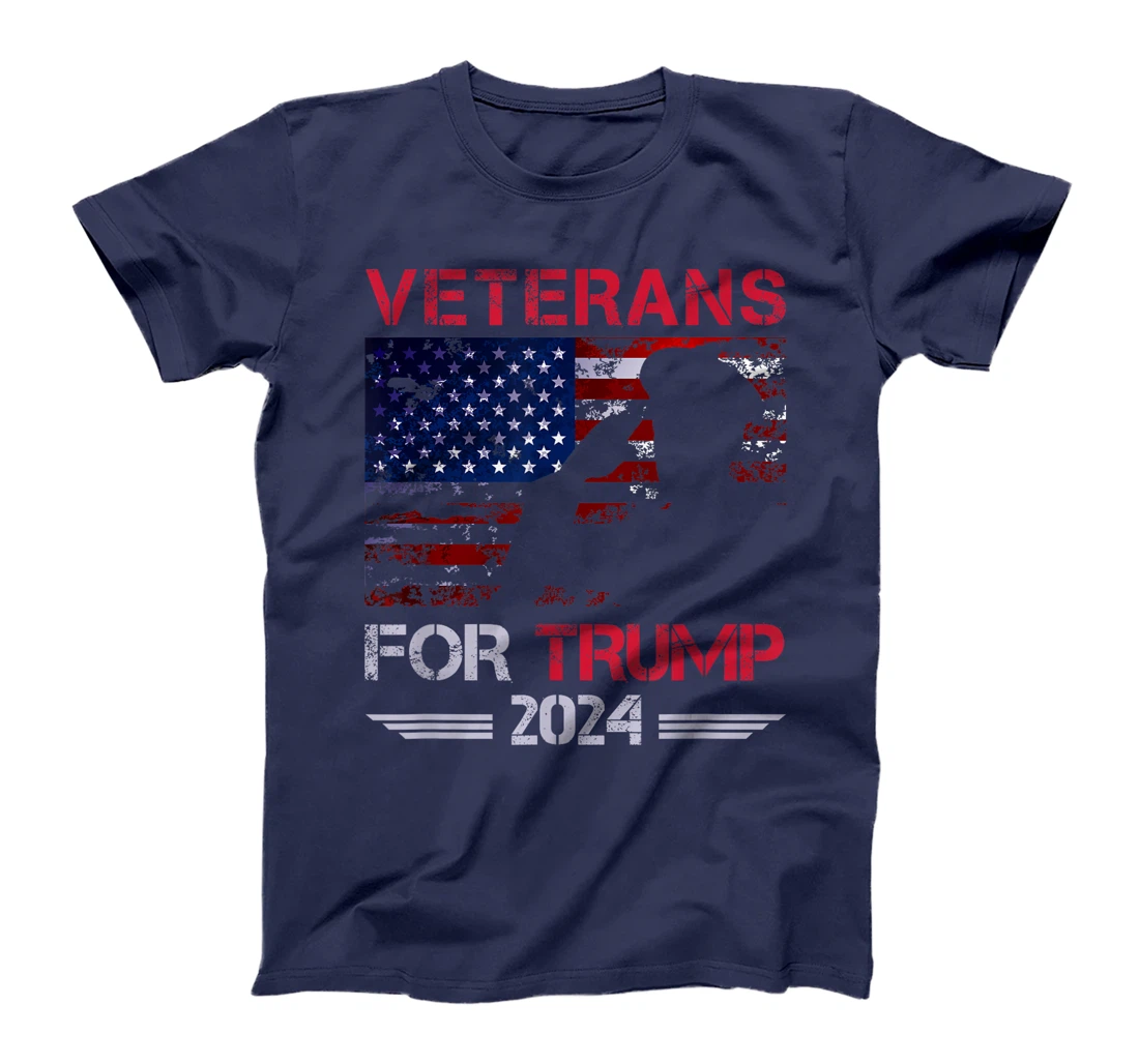Veterans For Trump 2024 American Flag Distressed T-Shirt