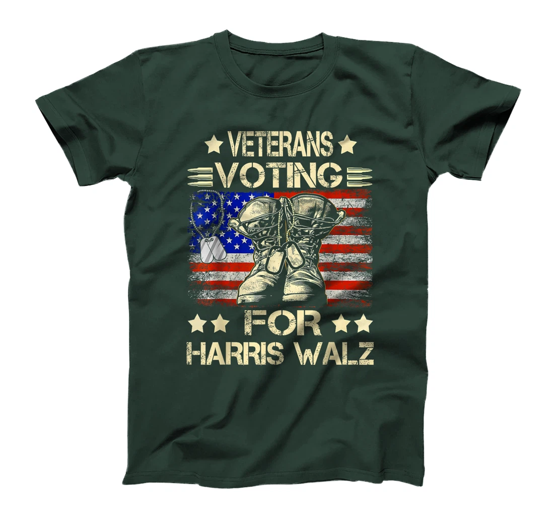 Veterans Voting For Harris Walz Waltz 2024 USA Flag T-Shirt