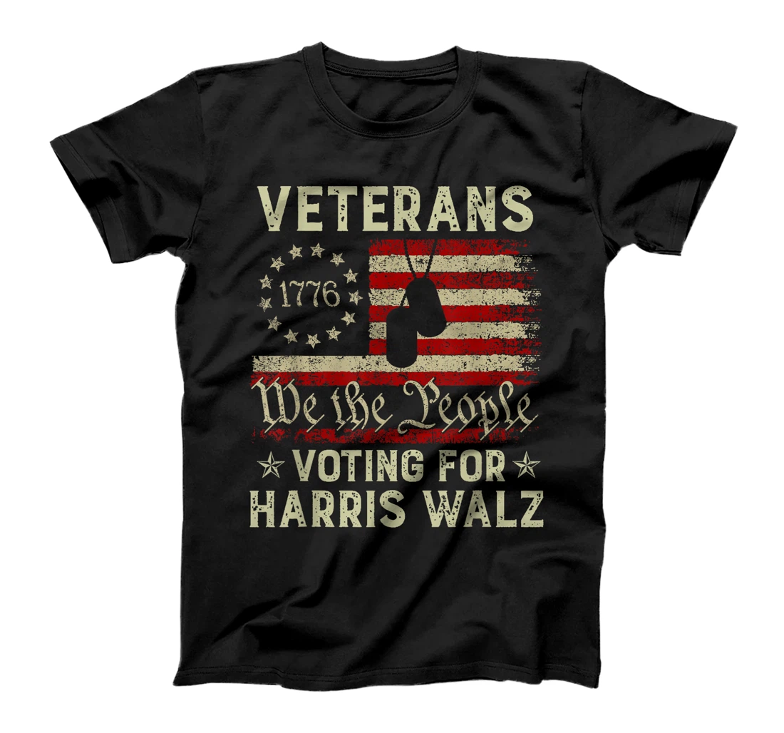 Retro America Flag Veterans Voting For Harris Walz 2024 T-Shirt