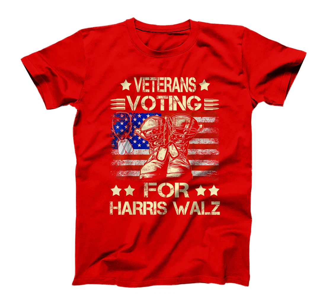 Veterans Voting For Harris Walz Waltz 2024 USA Flag T-Shirt
