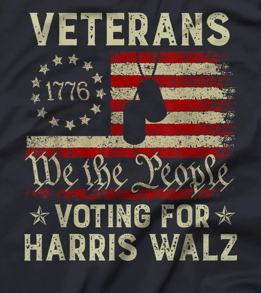 Retro America Flag Veterans Voting For Harris Walz 2024 T-Shirt
