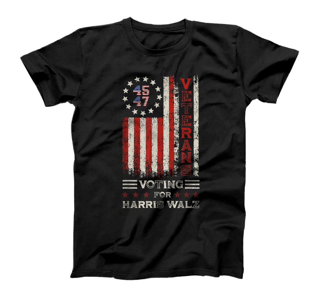 Retro America Flag Veterans Voting For Harris Walz 2024 T-Shirt