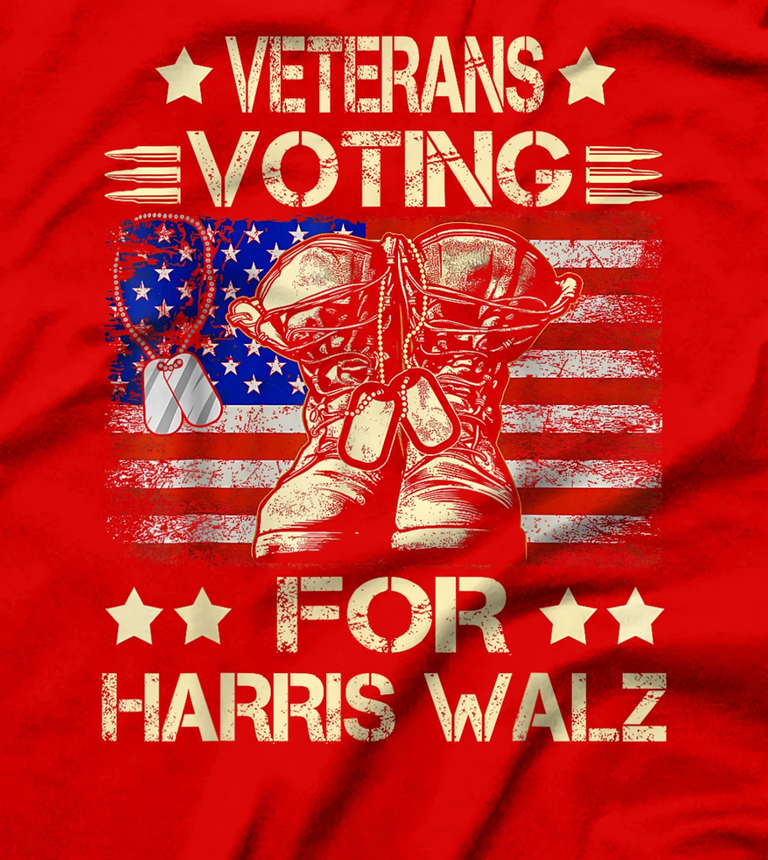 Veterans Voting For Harris Walz Waltz 2024 USA Flag T-Shirt