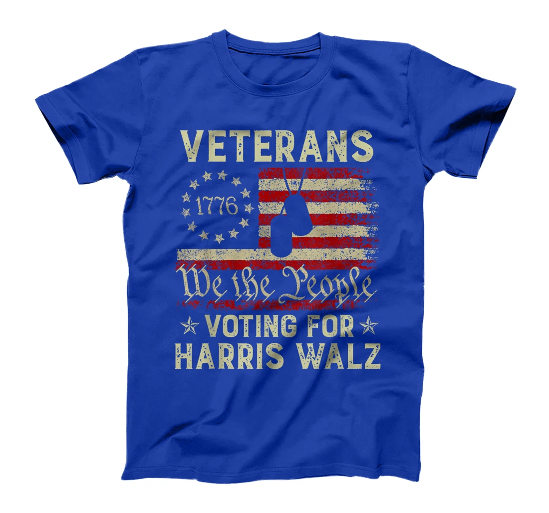 Retro America Flag Veterans Voting For Harris Walz 2024 T-Shirt