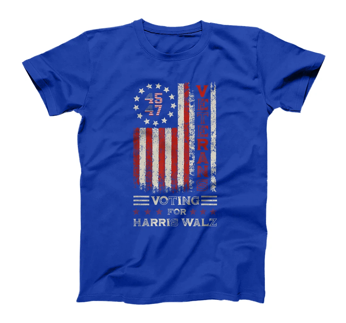 Retro America Flag Veterans Voting For Harris Walz 2024 T-Shirt