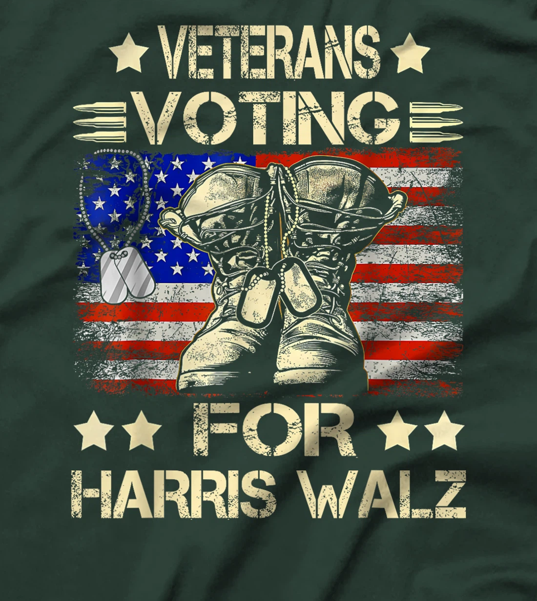 Veterans Voting For Harris Walz Waltz 2024 USA Flag T-Shirt