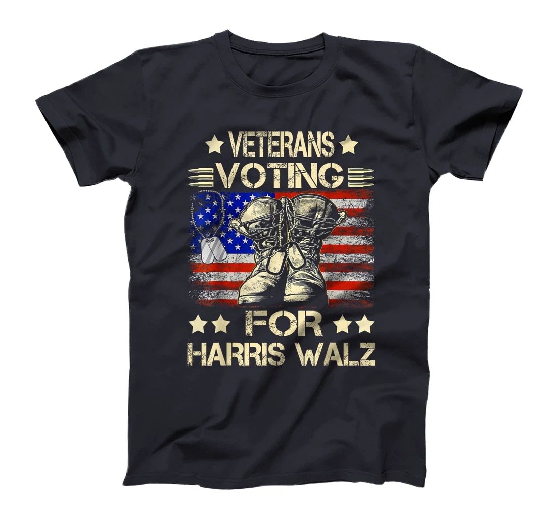 Veterans Voting For Harris Walz Waltz 2024 USA Flag T-Shirt