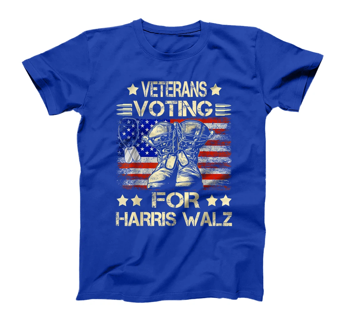 Veterans Voting For Harris Walz Waltz 2024 USA Flag T-Shirt