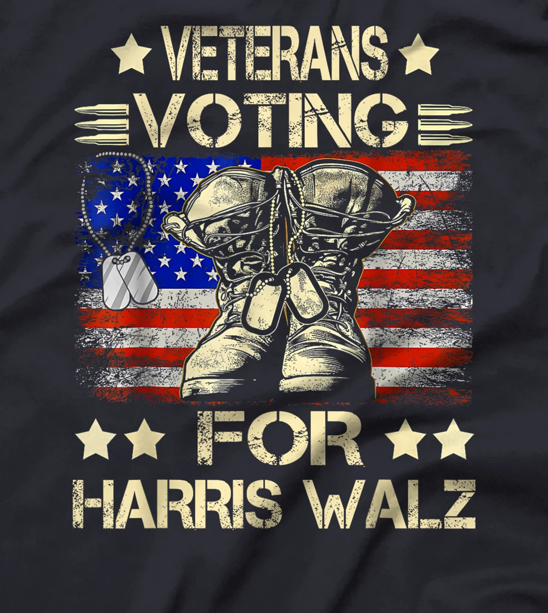 Veterans Voting For Harris Walz Waltz 2024 USA Flag T-Shirt