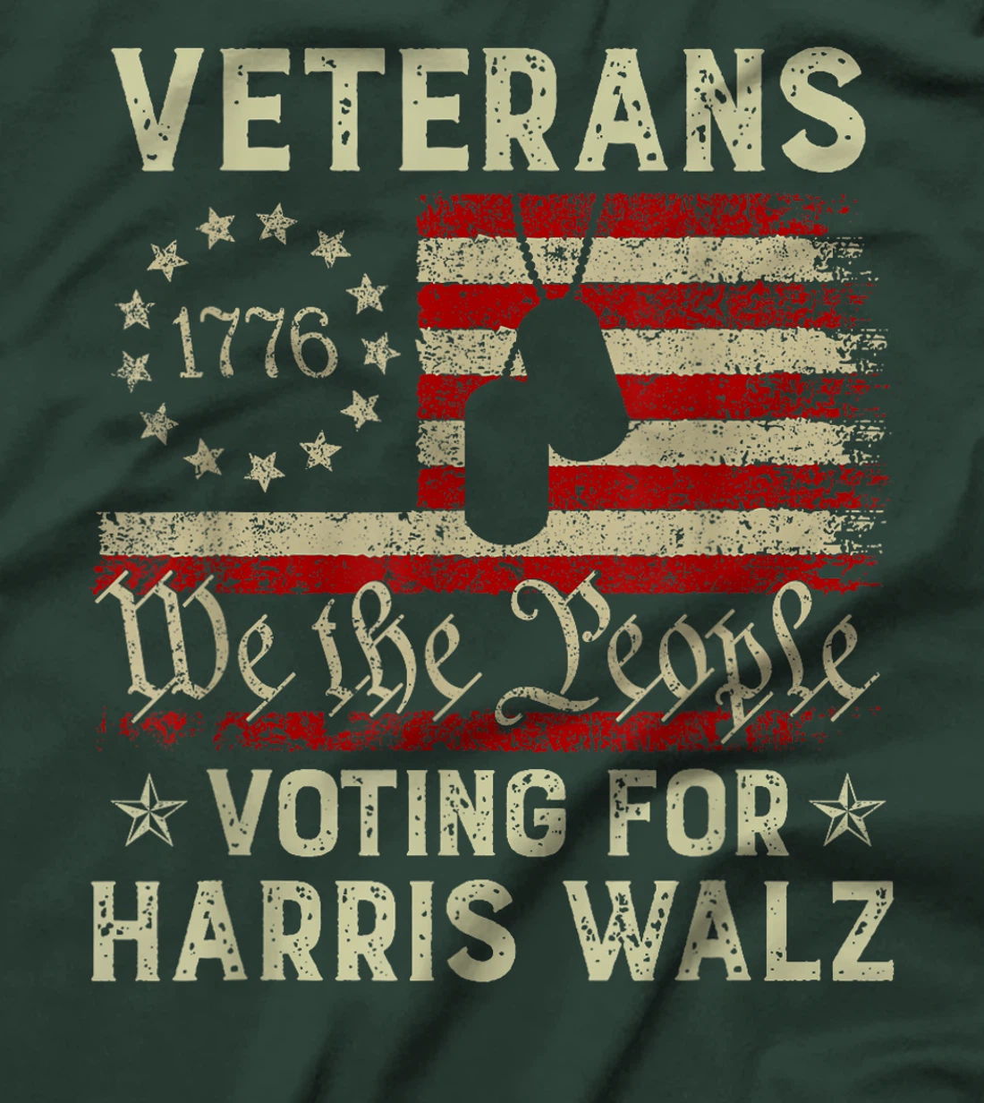 Retro America Flag Veterans Voting For Harris Walz 2024 T-Shirt