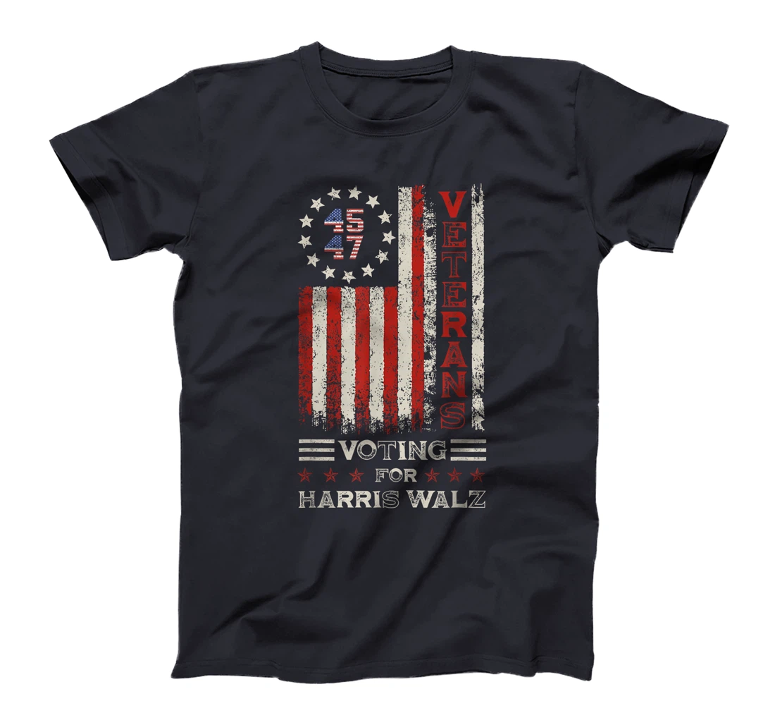 Retro America Flag Veterans Voting For Harris Walz 2024 T-Shirt