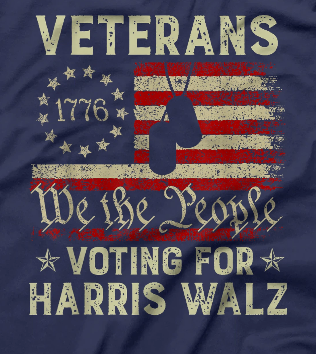 Retro America Flag Veterans Voting For Harris Walz 2024 T-Shirt