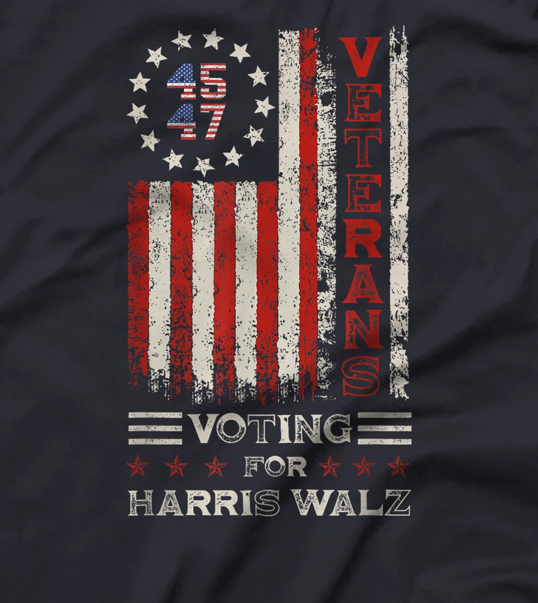 Retro America Flag Veterans Voting For Harris Walz 2024 T-Shirt
