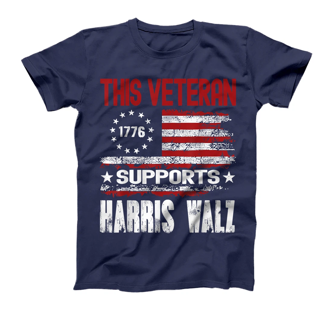 This Veteran Supports Harris Walz 2024 American Flag T-Shirt