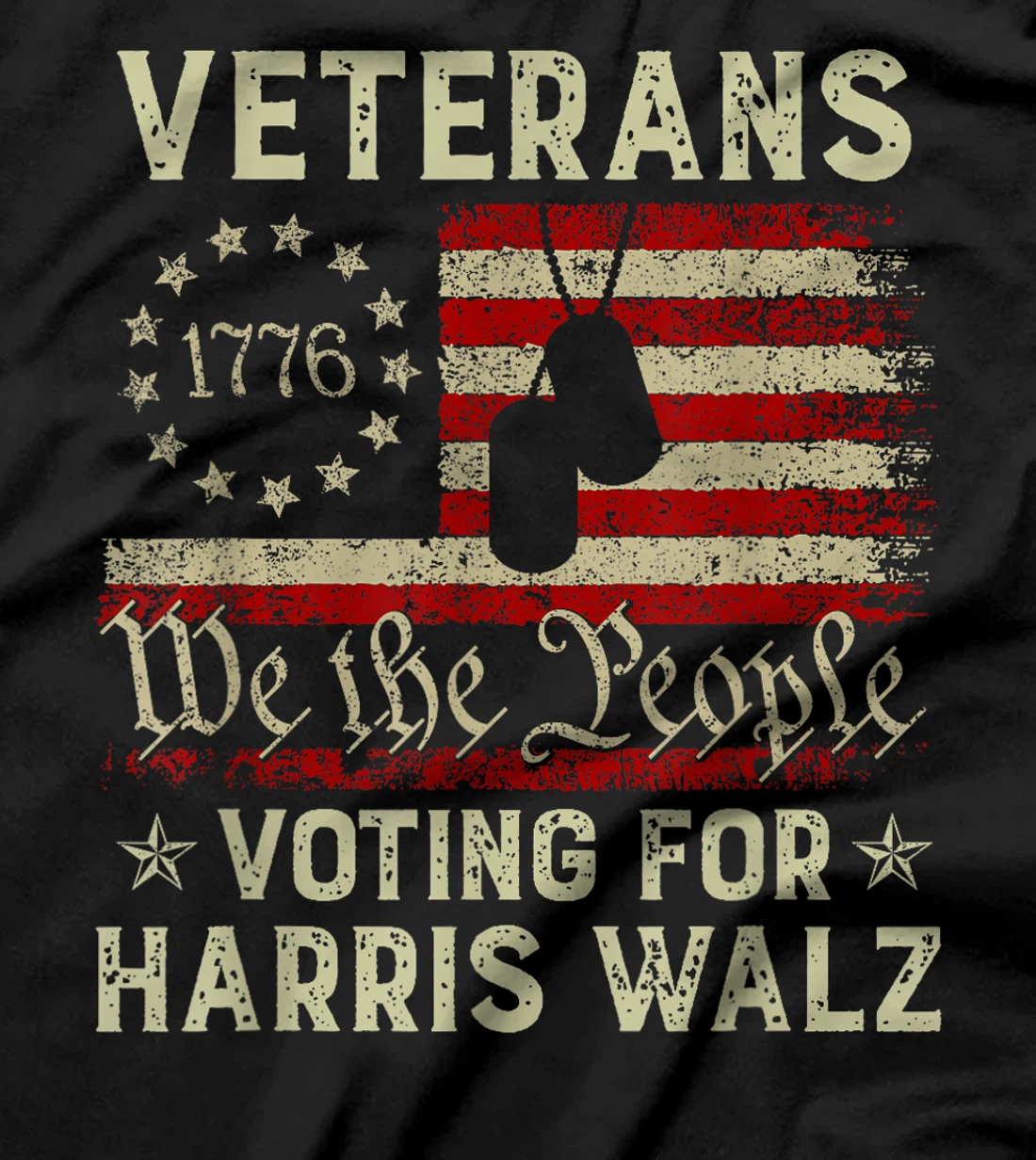 Retro America Flag Veterans Voting For Harris Walz 2024 T-Shirt