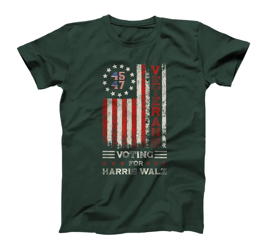 Retro America Flag Veterans Voting For Harris Walz 2024 T-Shirt