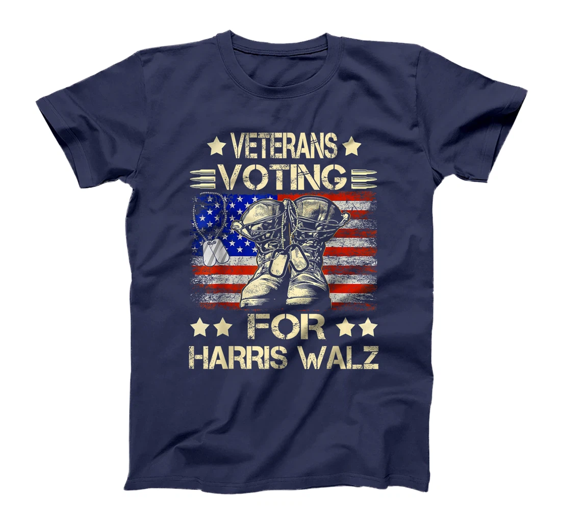 Veterans Voting For Harris Walz Waltz 2024 USA Flag T-Shirt
