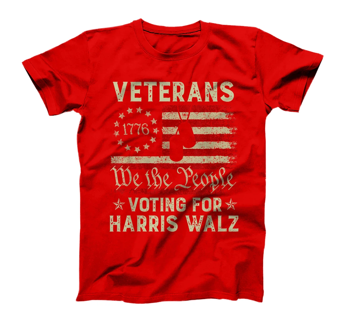 Retro America Flag Veterans Voting For Harris Walz 2024 T-Shirt