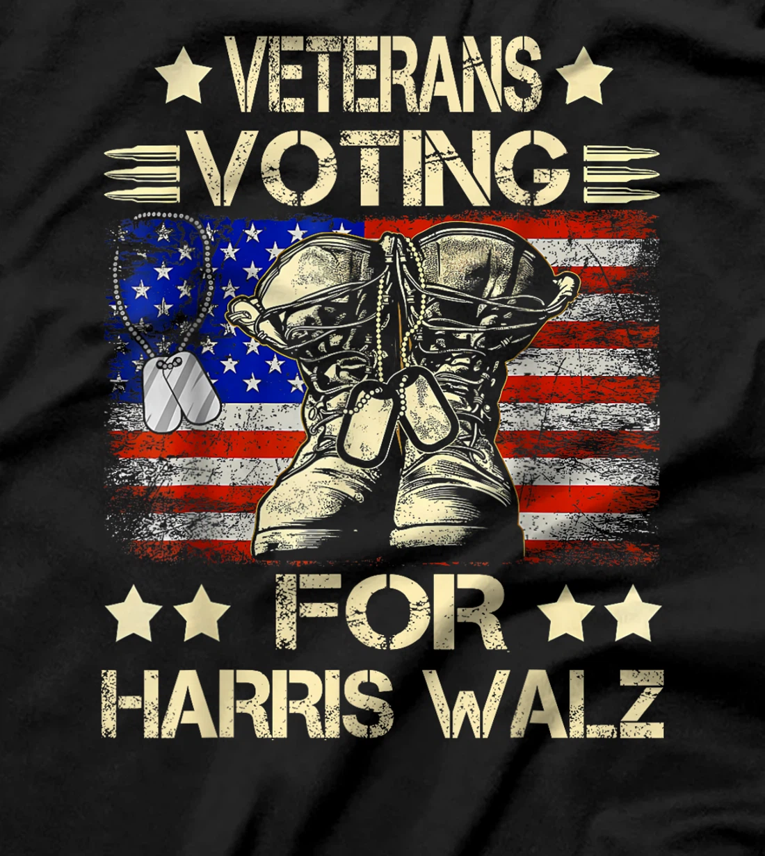 Veterans Voting For Harris Walz Waltz 2024 USA Flag T-Shirt