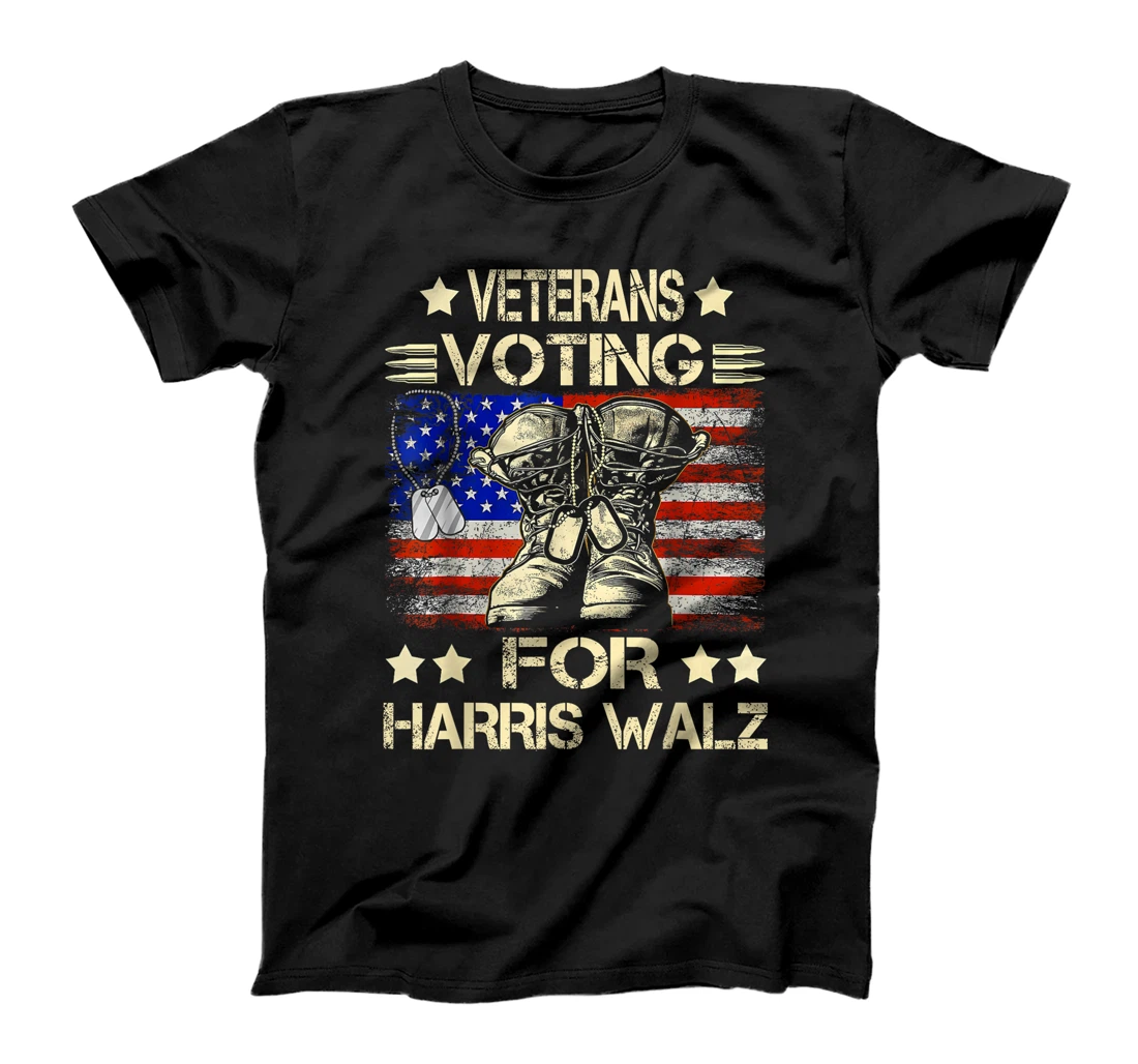 Veterans Voting For Harris Walz Waltz 2024 USA Flag T-Shirt