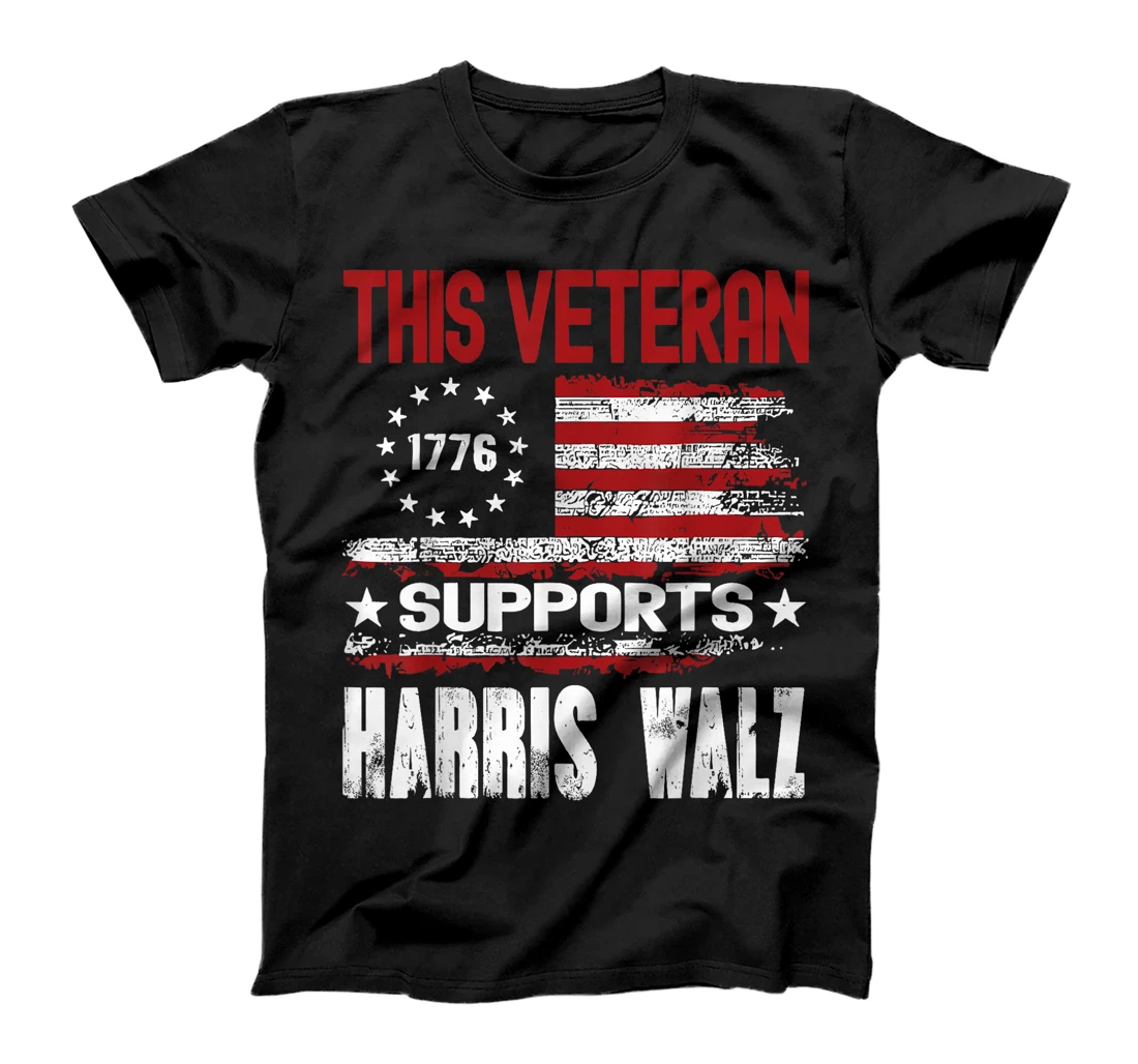 This Veteran Supports Harris Walz 2024 American Flag T-Shirt