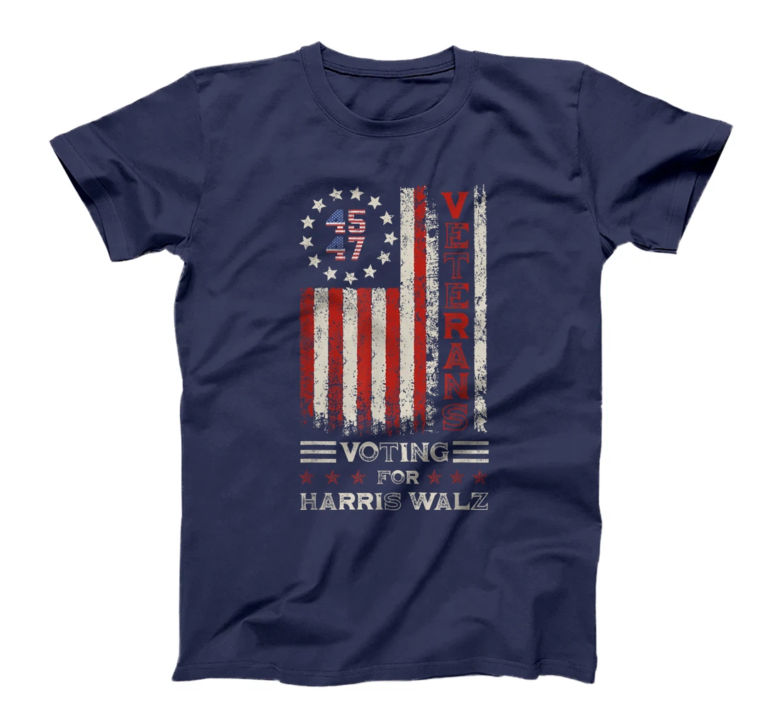 Retro America Flag Veterans Voting For Harris Walz 2024 T-Shirt