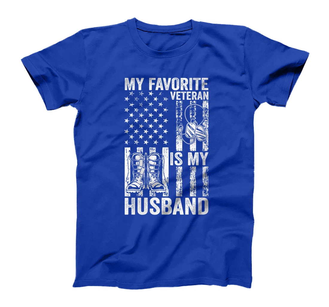 Womens Veterans Day Military US Flag Favorite Veteran Is My Husband T-Shirt