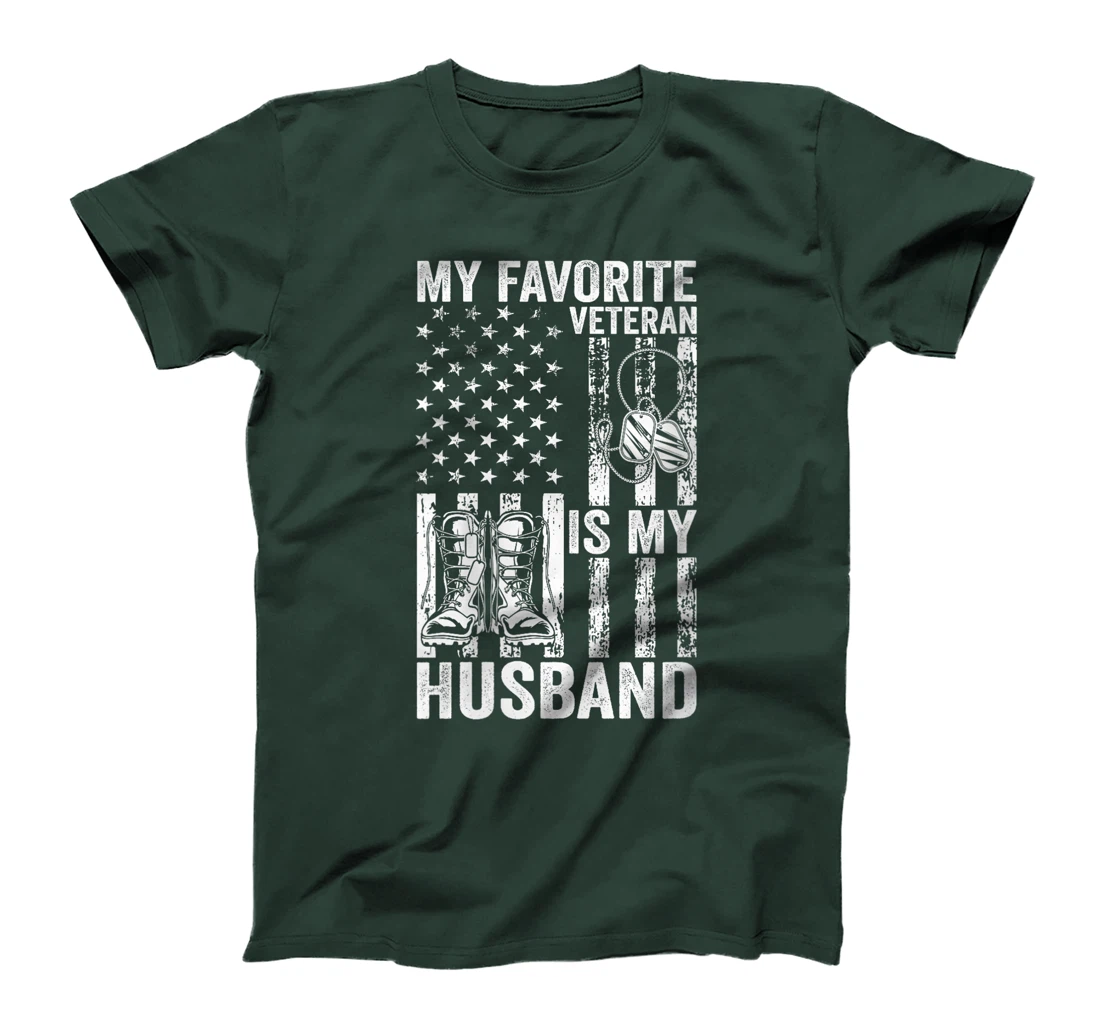 Womens Veterans Day Military US Flag Favorite Veteran Is My Husband T-Shirt