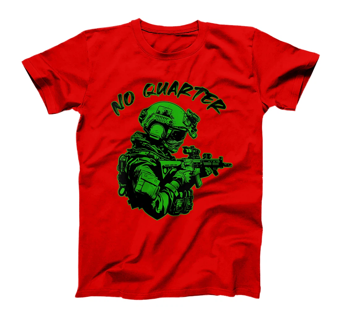 Womens NO QUARTER Veterans Military Unforgiving Merciless Brutal T-Shirt