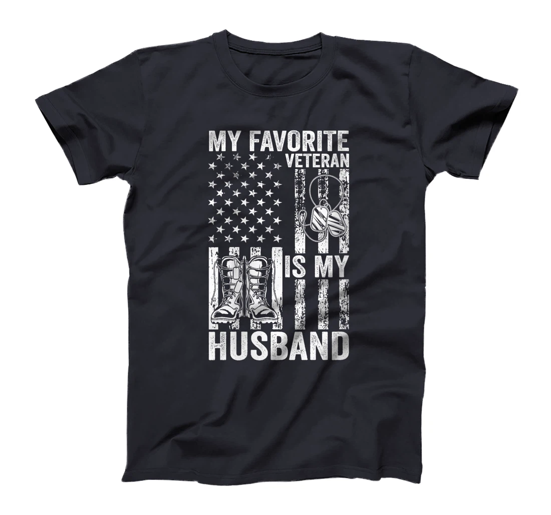 Womens Veterans Day Military US Flag Favorite Veteran Is My Husband T-Shirt