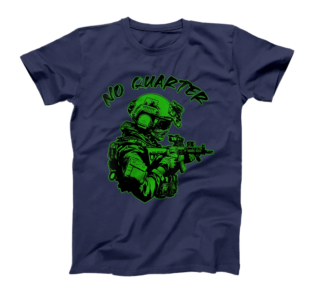 Womens NO QUARTER Veterans Military Unforgiving Merciless Brutal T-Shirt