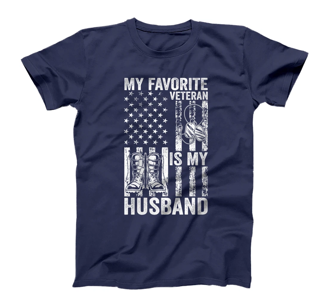 Womens Veterans Day Military US Flag Favorite Veteran Is My Husband T-Shirt