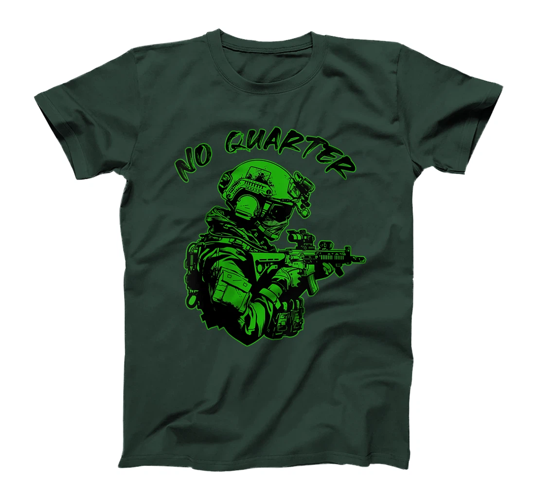 Womens NO QUARTER Veterans Military Unforgiving Merciless Brutal T-Shirt