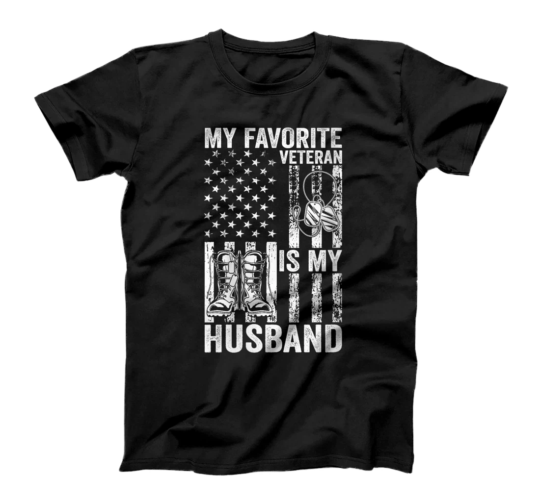 Womens Veterans Day Military US Flag Favorite Veteran Is My Husband T-Shirt