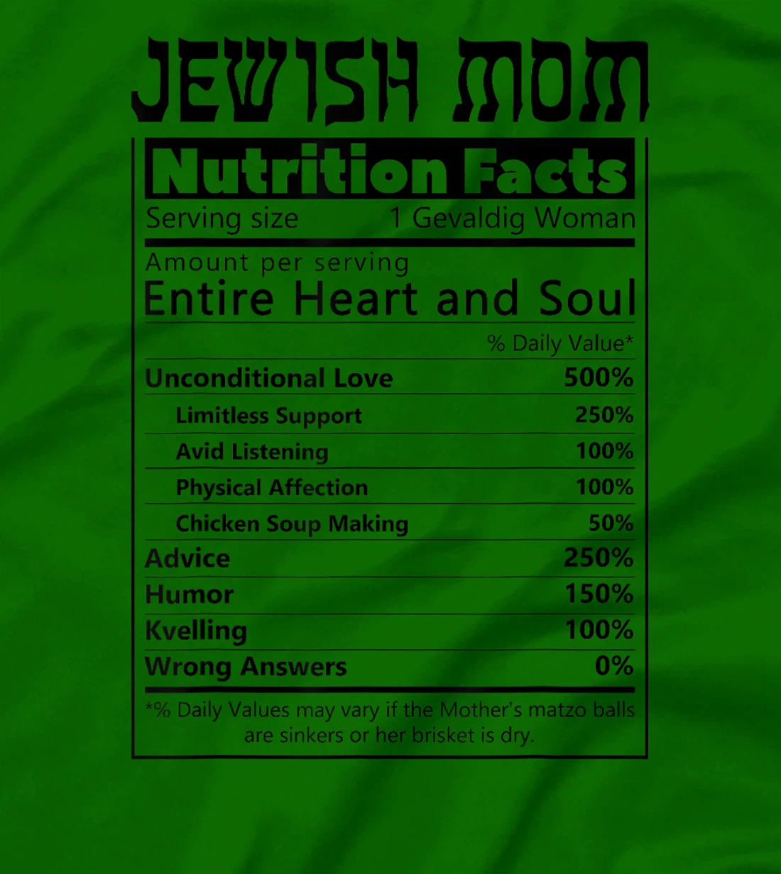 Jewish Mom Nutrition Facts Israelites Jews Israel Mothers T-Shirt