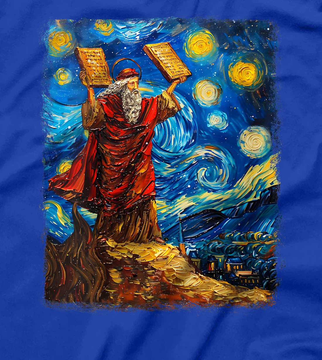 Womens Moses Jewish Israel Christian Starry Night Painting T-Shirt