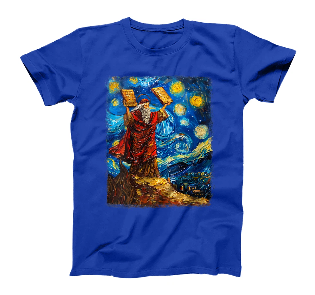 Womens Moses Jewish Israel Christian Starry Night Painting T-Shirt