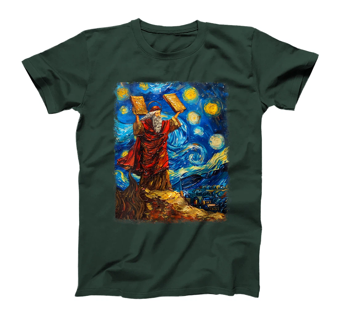 Womens Moses Jewish Israel Christian Starry Night Painting T-Shirt