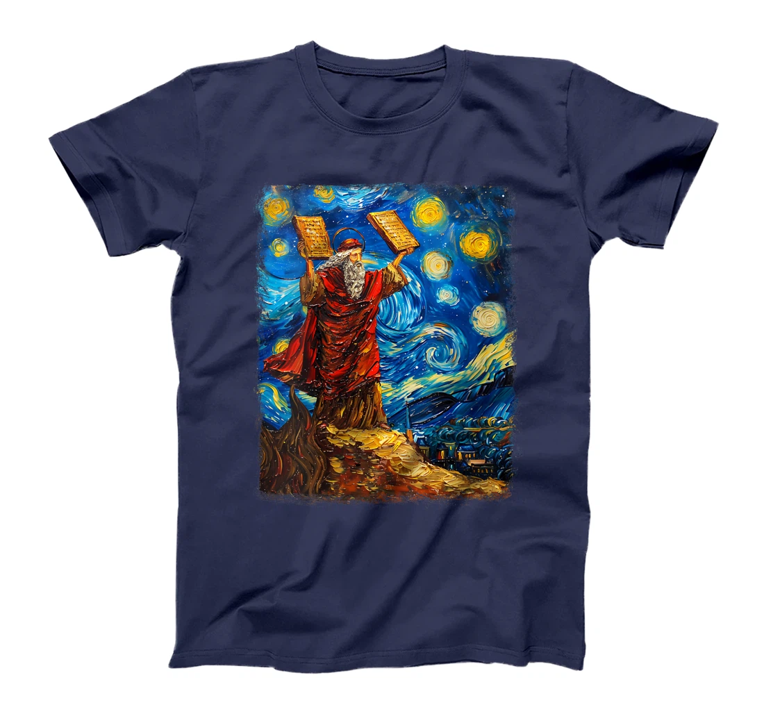 Womens Moses Jewish Israel Christian Starry Night Painting T-Shirt