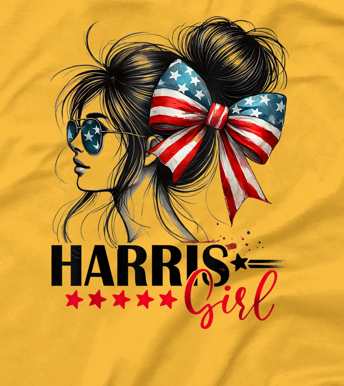 Harris Girl Messy Bun Trump 2024 Election American Flag T-Shirt