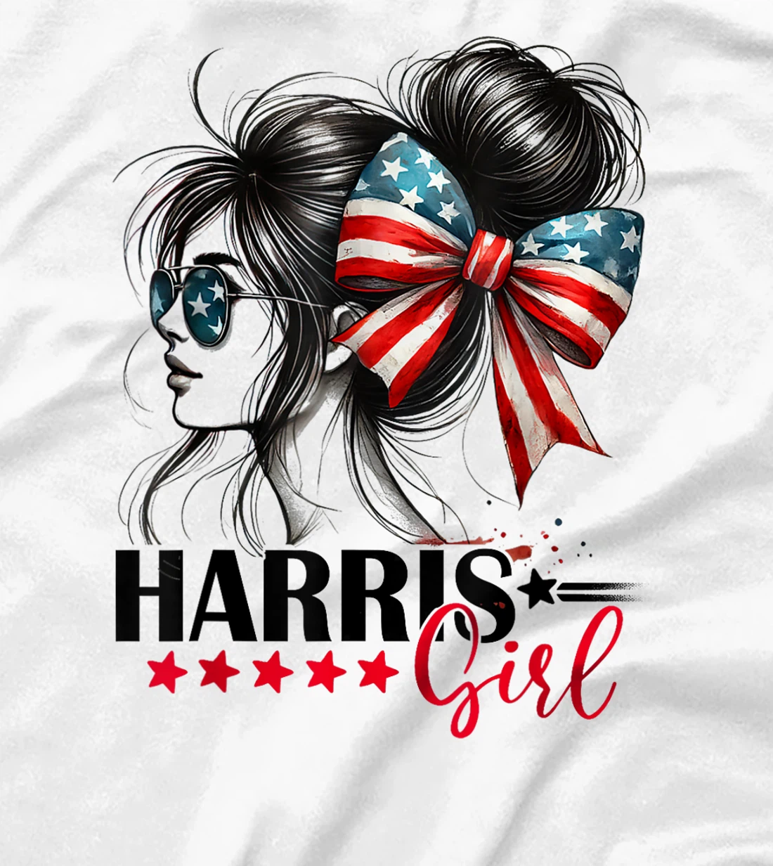Harris Girl Messy Bun Trump 2024 Election American Flag T-Shirt