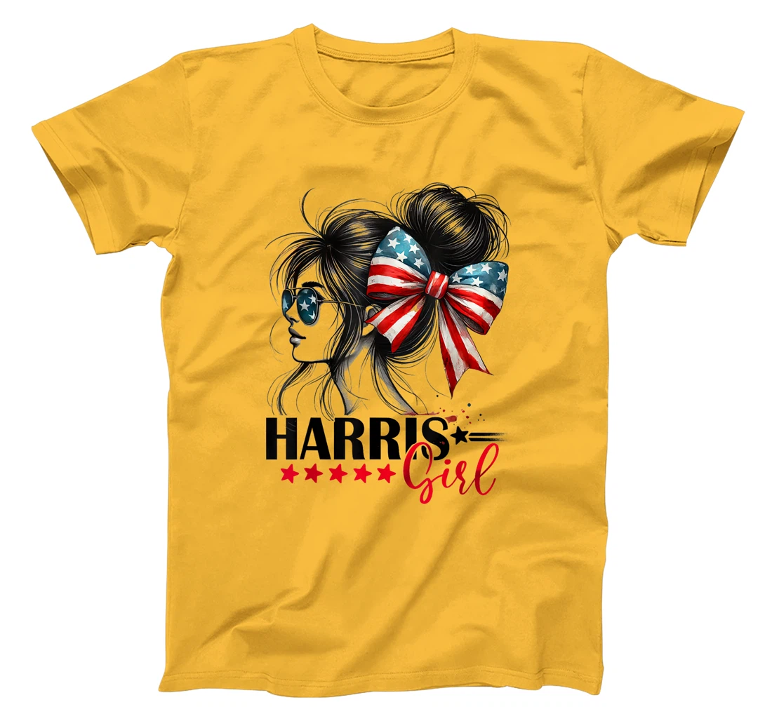 Harris Girl Messy Bun Trump 2024 Election American Flag T-Shirt
