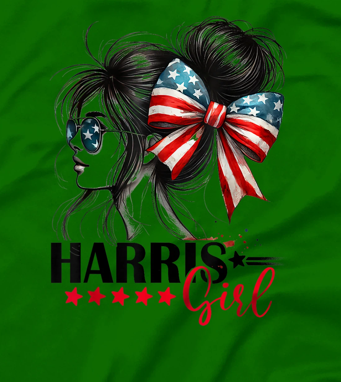 Harris Girl Messy Bun Trump 2024 Election American Flag T-Shirt