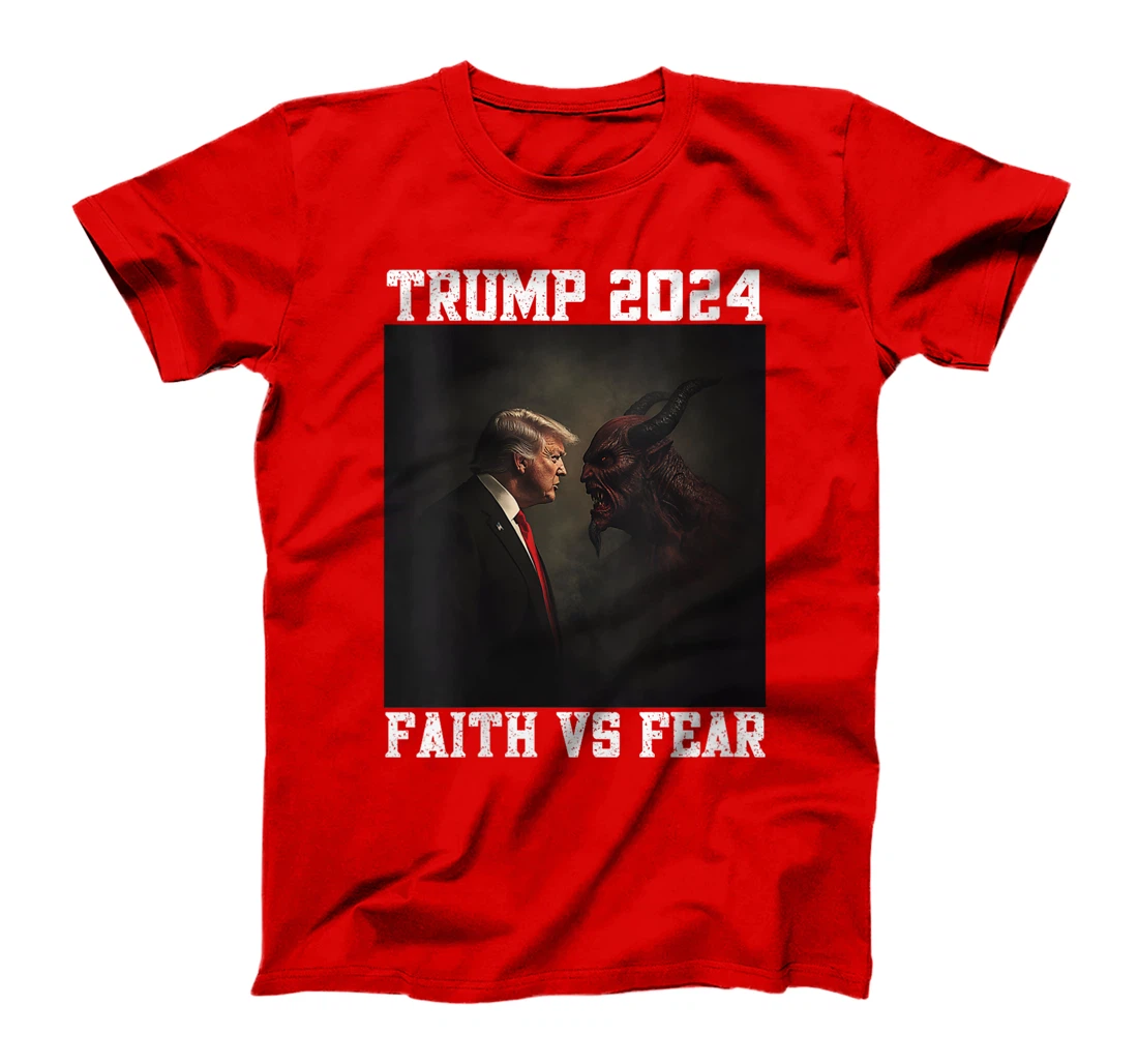 Womens Trump Facing Devil Good Versus Evil Proud Christian Trump T-Shirt
