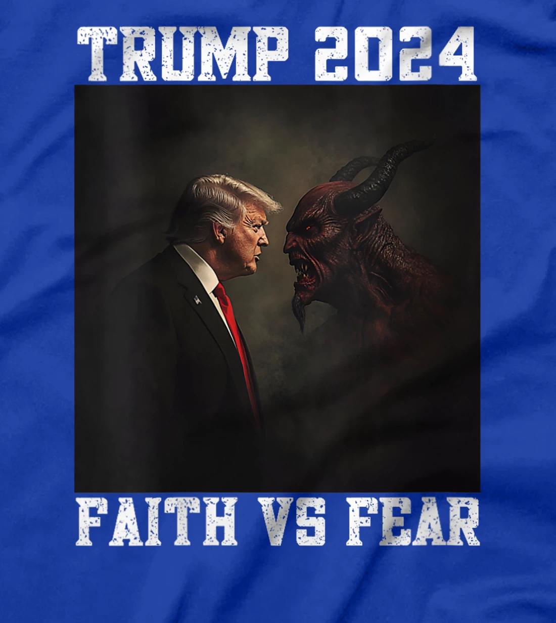 Womens Trump Facing Devil Good Versus Evil Proud Christian Trump T-Shirt