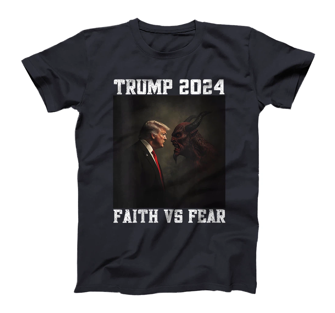Womens Trump Facing Devil Good Versus Evil Proud Christian Trump T-Shirt